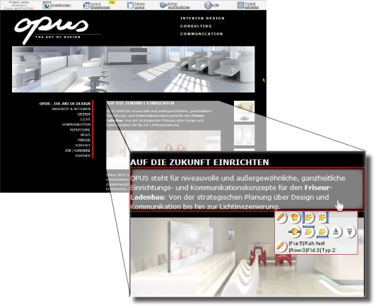 Vous voyez ici un exemple de la Webbaukastens simples dition d'un champ de texte.
